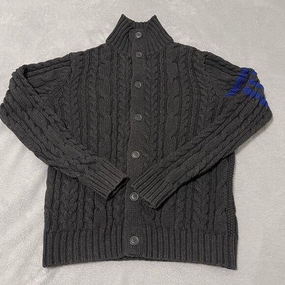 Gap Sweater Mens Small Grey Fisherman Cable Knit Chunky Ribbed Button Front High - Picture 4 of 10